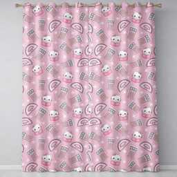 Cute Kawaii Maths Cat Calculator Ruler Pink Seamless Pattern Readymade Eyelet Ring Top Thermal 100% Blackout Curtains - thumbnail 2