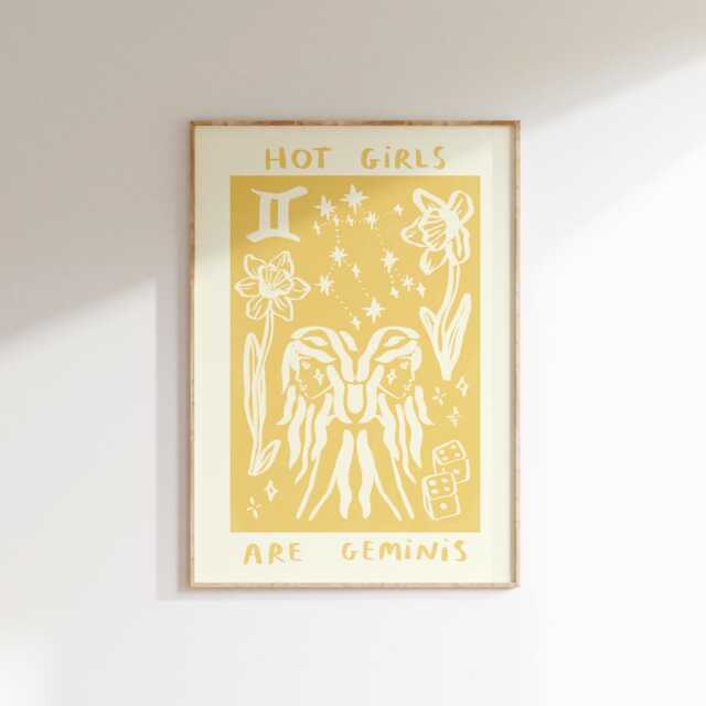 Hot Girls Are Geminis Wall Print - Star Sign, Horoscope, Zodiac Lovers Astrology Poster Air Signs Trendy Art Gemini Gift Idea - image 1