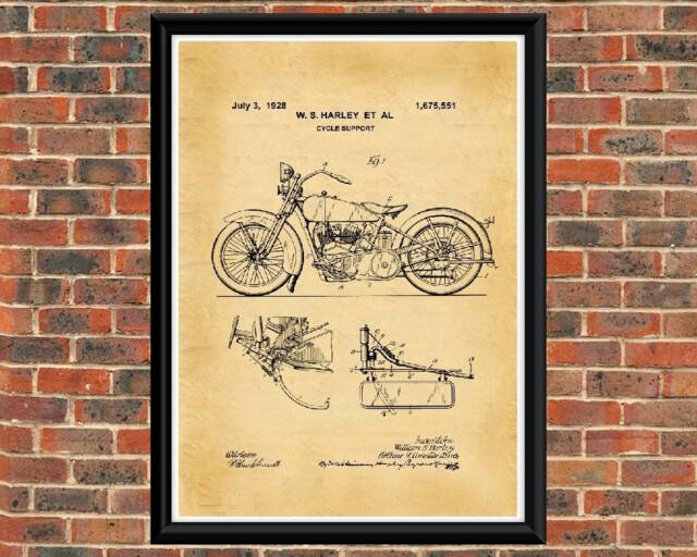 Harley Davidson 1928 Patent Drawing. A4 Poster Art Print. Vintage/Black & White - image 1