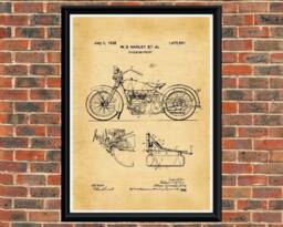 Harley Davidson 1928 Patent Drawing. A4 Poster Art Print. Vintage/Black & White - thumbnail 1