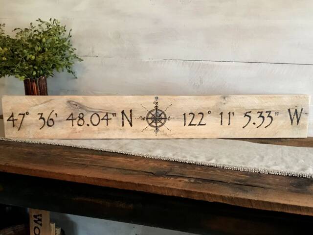 Location Sign, Gps Home Coordinates Sign With Longitude Latitude, Personalized Wedding Anniversary Wood Wall Art - image 1