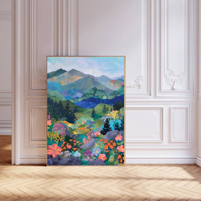 Landscape Art Print, Mountains Botanical Print, Flower Art Print, Hills - image 1
