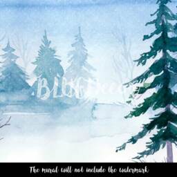 Winter Forest Watercolor Removable Wallpaper, Peel & Stick, Forest, Wall Decal, Classic, Nursery Repositionable, Painting #10 - thumbnail 3