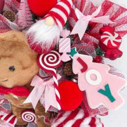 Candy Cane Pink & Red Gingerbread Man Wreath, Outdoor Christmas Wreath - thumbnail 3