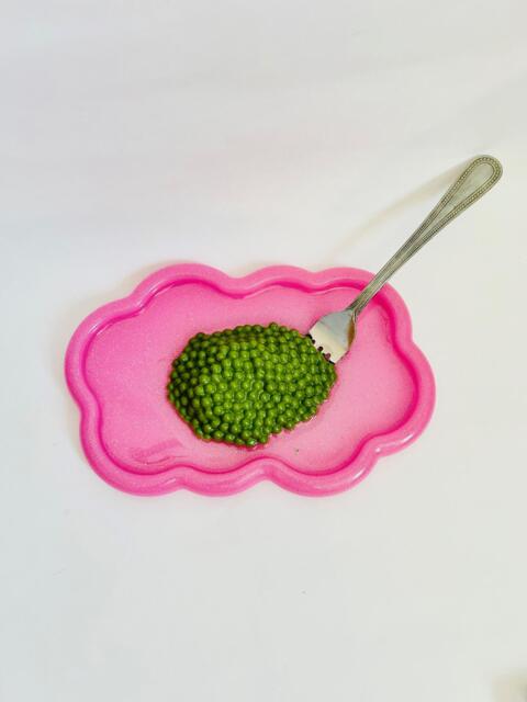 Green Peas & Fork Wavy Wall Art/ Dopamine Decor/ Maximalist Fake Food/ Food Pop Sculpture/ Funky Gift Idea - image 1