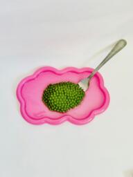 Green Peas & Fork Wavy Wall Art/ Dopamine Decor/ Maximalist Fake Food/ Food Pop Sculpture/ Funky Gift Idea - thumbnail 1
