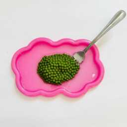 Green Peas & Fork Wavy Wall Art/ Dopamine Decor/ Maximalist Fake Food/ Food Pop Sculpture/ Funky Gift Idea - thumbnail 3