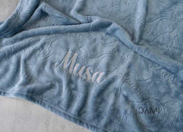 Personalised Dinosaur Baby Blanket - Embroidered Name Dino Gift Custom Newborn Shower - image 1