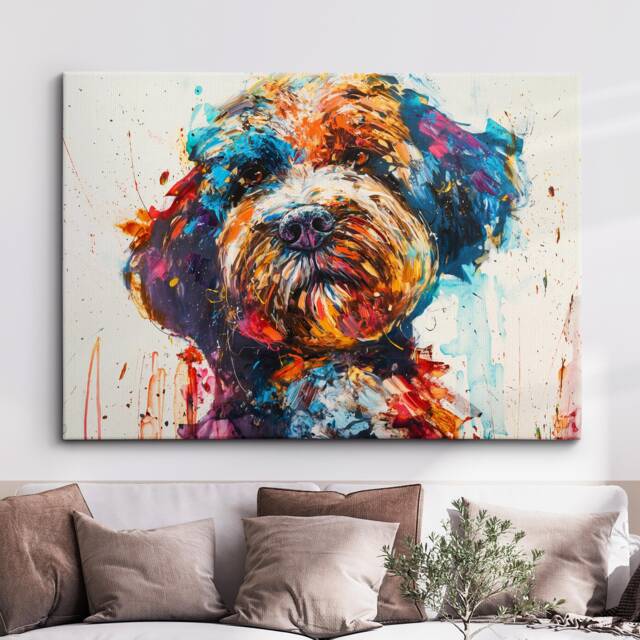 Colorful Cockapoo Dog Pet Abstract Modern Oil Painting Wall Art, Framed Canvas Poster Print, Home Kitchen Office Room Decor, Gifts - image 1