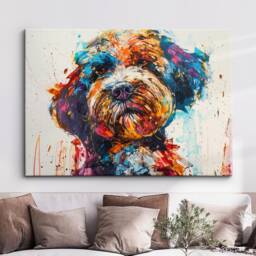 Colorful Cockapoo Dog Pet Abstract Modern Oil Painting Wall Art, Framed Canvas Poster Print, Home Kitchen Office Room Decor, Gifts - thumbnail 1