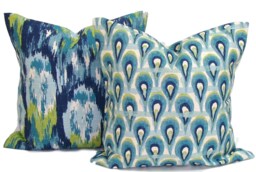 Blue Throw Pillow Covers, Green Cover, Set Of Two Covers For 16x16 Inserts - thumbnail 1