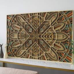 Glint Wood Wall Hanging, Large Geometric Mandala Laser Cut Panel, Modern Office Interior Decoration - thumbnail 3