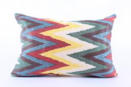 Ikat Silk Velvet Pillow 16x24 - Handmade Boho Cushion Cover Turkish Home Decor Accent - thumbnail 1