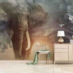 3D Elephant Wallpaper, Cloud & Seagull Wall Mural, Peel & Stick - thumbnail 2