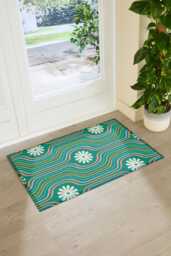 Elizabeth Olwen Flower Lines Green Indoor Outdoor Doormat - Botanical Entrance Rug Mid Century Home Decor Housewarming Gift 90x60cm - thumbnail 1