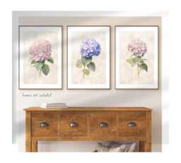 Hydrangea Flower Prints, Set Of 3 Floral Pink & Beige Wall Art Prints Bedroom Posters Living Room Wall Art Damask Prints - thumbnail 1