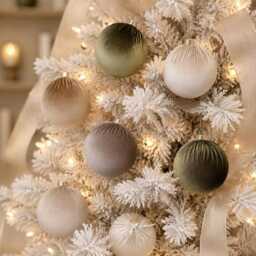 12 Green & Beige Velvet Christmas Balls Holiday Tree Ornaments - thumbnail 3