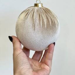 12 Green & Beige Velvet Christmas Balls Holiday Tree Ornaments - thumbnail 4