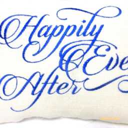 Wedding Pillow With Happily Ever After Embroidered in Blue - thumbnail 2