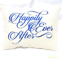 Wedding Pillow With Happily Ever After Embroidered in Blue - thumbnail 3