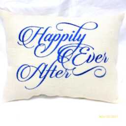 Wedding Pillow With Happily Ever After Embroidered in Blue - thumbnail 1