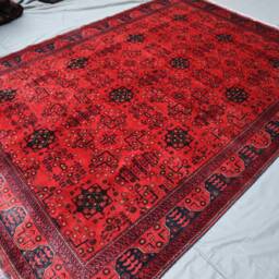 Red Bukhara Rug, 6'4x9'3 Ft Afghan Hand Knotted Veg Dyes Wool Area Khal Mohammedi Oriental Turkmen Living Room Bedroom Carpet - thumbnail 3
