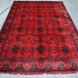 Red Bukhara Rug, 6'4x9'3 Ft Afghan Hand Knotted Veg Dyes Wool Area Khal Mohammedi Oriental Turkmen Living Room Bedroom Carpet - thumbnail 2