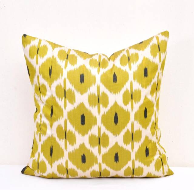 Yellow Ikat Pillow Cover, 20x20, Silk Cotton Accent Cushion - image 1