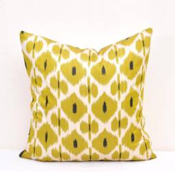 Yellow Ikat Pillow Cover, 20x20, Silk Cotton Accent Cushion - thumbnail 1
