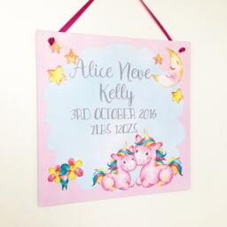 Personalised Unicorn Plaque, Birth Announcement, Girls Bedroom Sign, Nursery, Wall Art, New Baby - thumbnail 3