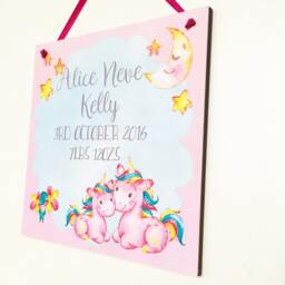 Personalised Unicorn Plaque, Birth Announcement, Girls Bedroom Sign, Nursery, Wall Art, New Baby - thumbnail 2