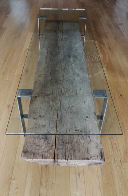 Reclaimed Wood Coffee Table, Rustic Industrial Style, Metal Legs. Glass Cocktail Table - image 1