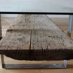 Reclaimed Wood Coffee Table, Rustic Industrial Style, Metal Legs. Glass Cocktail Table - thumbnail 2