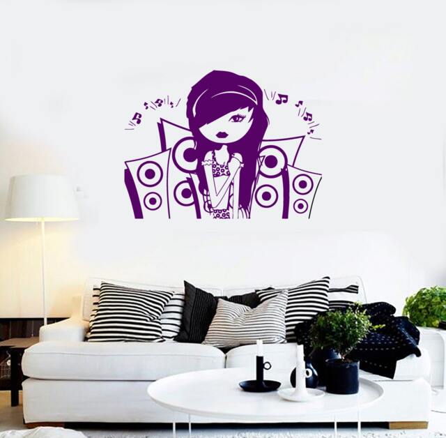 Wall Vinyl Decal Girl Music Headphones Speakers Girl's Room Modern Sketch Home Art Decor - #1242Da - image 1