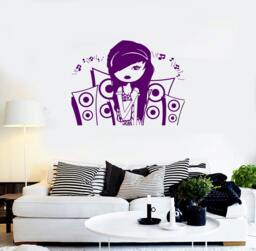 Wall Vinyl Decal Girl Music Headphones Speakers Girl's Room Modern Sketch Home Art Decor - #1242Da - thumbnail 1