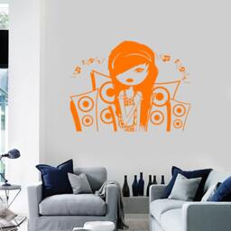 Wall Vinyl Decal Girl Music Headphones Speakers Girl's Room Modern Sketch Home Art Decor - #1242Da - thumbnail 2