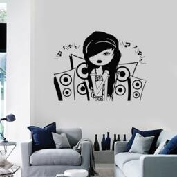 Wall Vinyl Decal Girl Music Headphones Speakers Girl's Room Modern Sketch Home Art Decor - #1242Da - thumbnail 3