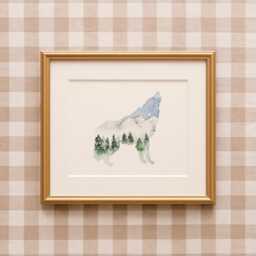 Watercolor Wolf Print Mountain Silhouette Nursery Art - thumbnail 3