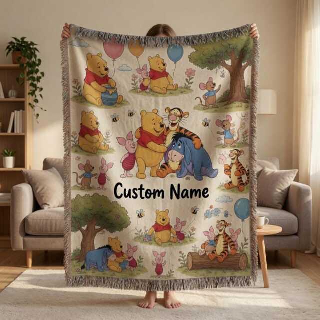 Personalized Name Pooh Blanket, Winnie The Baby Nursery Shower Gift - image 1