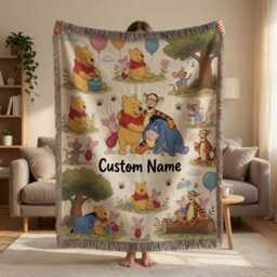 Personalized Name Pooh Blanket, Winnie The Baby Nursery Shower Gift - thumbnail 1