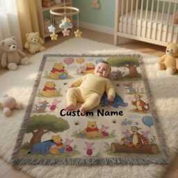 Personalized Name Pooh Blanket, Winnie The Baby Nursery Shower Gift - thumbnail 3