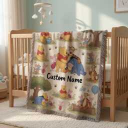 Personalized Name Pooh Blanket, Winnie The Baby Nursery Shower Gift - thumbnail 2