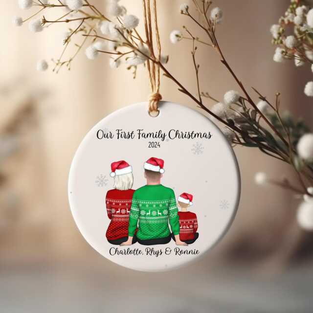 Our First Family Christmas Tree Decoration, Personalised Ceramic Bauble, Gift For Mummy & Daddy - image 1