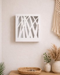 White Wooden Key Box Cabinet, Nature Inspired Design