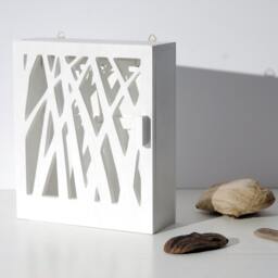 White Wooden Key Box Cabinet, Nature Inspired Design - thumbnail 4