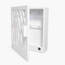 White Wooden Key Box Cabinet, Nature Inspired Design - thumbnail 3