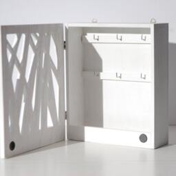 White Wooden Key Box Cabinet, Nature Inspired Design - thumbnail 2