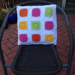 Crochet Cushion/Pillow Cover. Granny Square Wheely Cushion/Pillow Cover - thumbnail 1