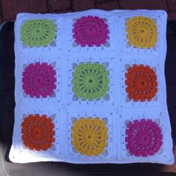 Crochet Cushion/Pillow Cover. Granny Square Wheely Cushion/Pillow Cover - thumbnail 3