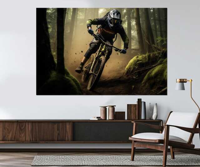 Mountain Bike Canvas Print, Downhill Poster, Velo Sport Wall Art, Club Decor, Framed & Ready To Hang - image 1
